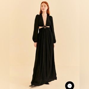 FarmRio Black Cut Out Long Sleeve Maxi Dress